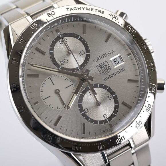 TAG Heuer Carrera Chronograph CV2017 Silver 41mm Men's Watch Full Set - Picture 9 of 12